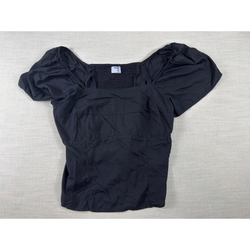 Old Navy Womens XXL Tall Black Puff Sleeve Smocked Back Square Neck Blouse Top
